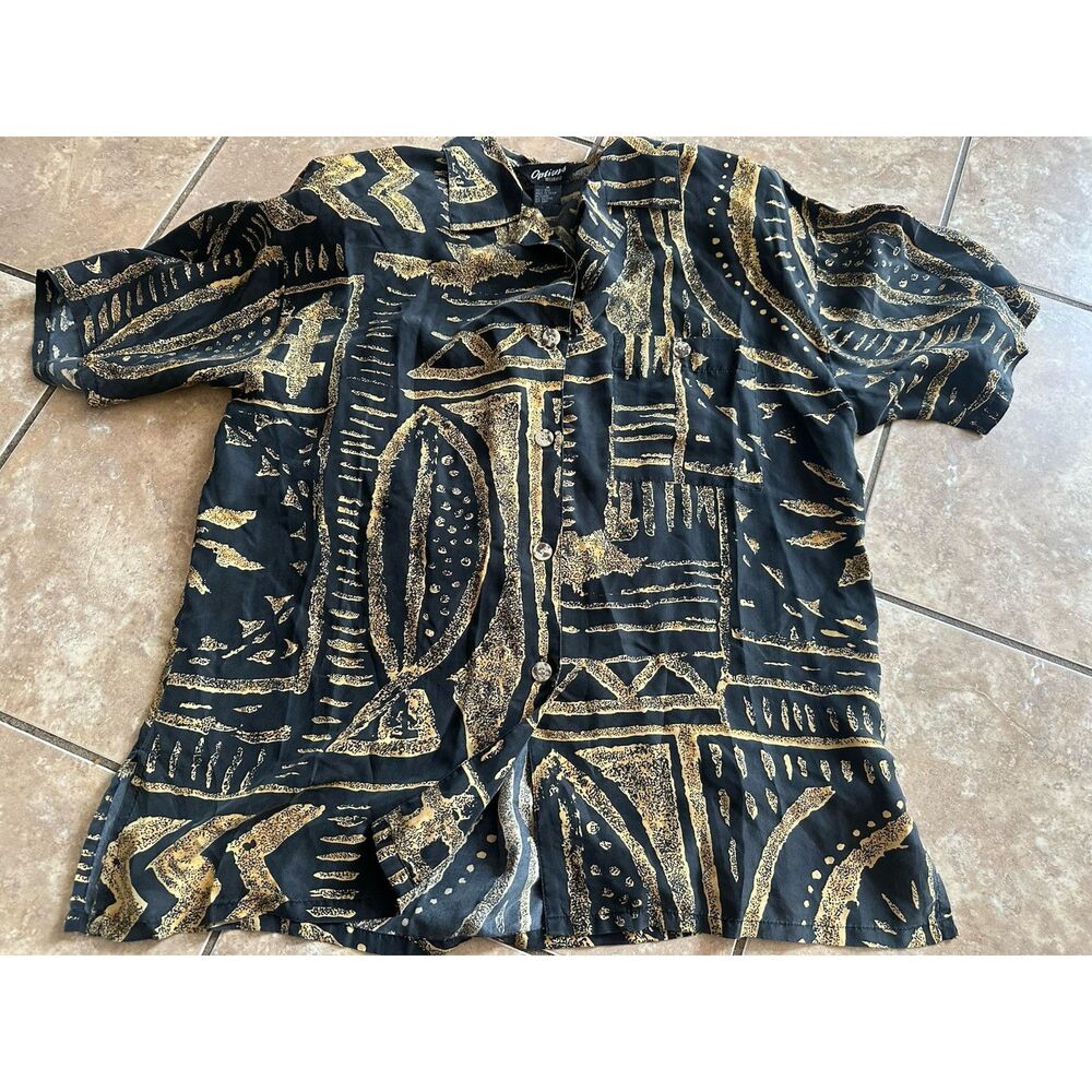Options M Silk Vintage Button Down Blouse Shoulder Pass